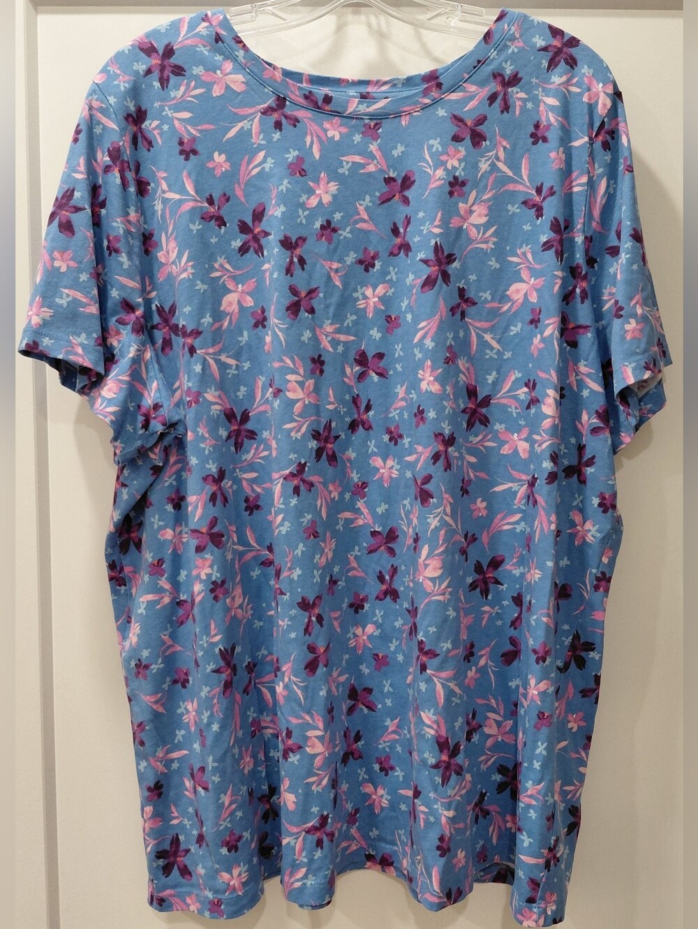 Woman Within Sz 2X (26/28) Floral Pullover Crewneck Short Sleeve 100% Cotton